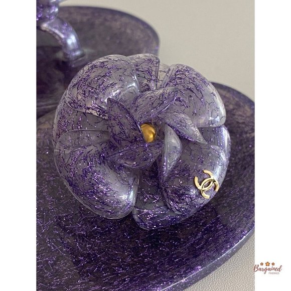 Authentic CHANEL Purple CC Glitter Camelia Jelly Strap Flip Flops Flat Sandals 5 - Picture 2 of 13